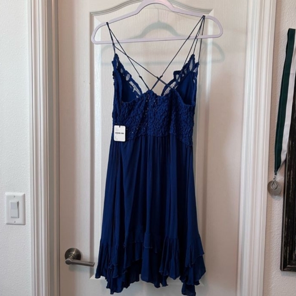 Free People FP ONE Navy Blue Adella Swing Lace Smock Slip Dress Large - Picture 6 of 11